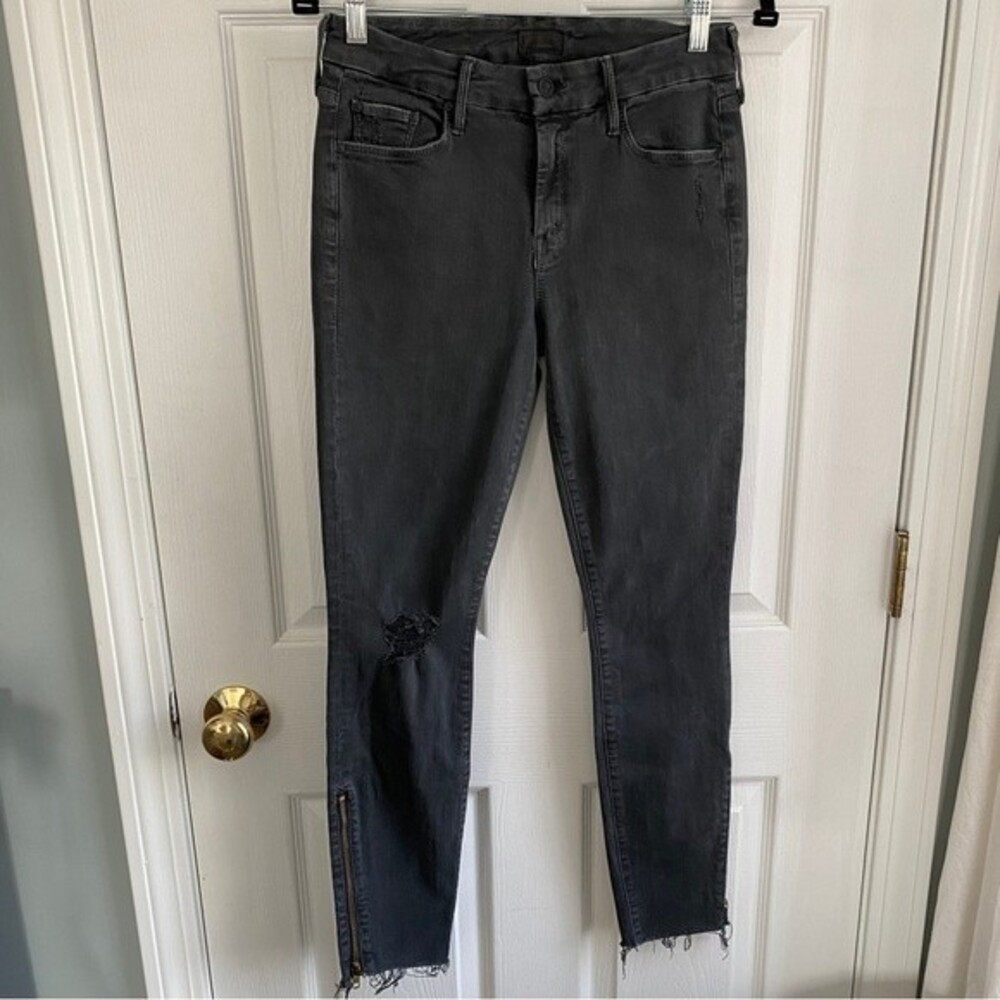 Mother The Looker Ankle Zip Fray - Dye Faded Black, size 27